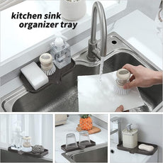 Silicone Bathroom Soap Dishes with Drain Spout-Bathroom and Kitchen Sink Organizer,Sponge Holder,Dish Soap Tray,Perfect for Dispenser,Scrubber,Bottle,Cup on Sink or Counter-Coffee 9.6