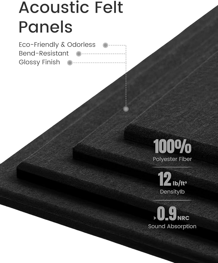 Large Felt Bulletin Board 48" x 36", 12-Pack 4-Compartment Wall Organizer, Cork Board Alternative with 70 Removable Adhesive Tabs, Modular Felt Panels for Home Office, Classroom and Study-Black