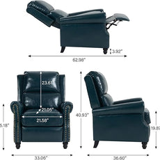 Faux Leather Recliner Chair, Modern Pushback Armchair with Adjustable Backrest & Footrest for Bedroom, Living Room,Dark Blue,1 SEAT