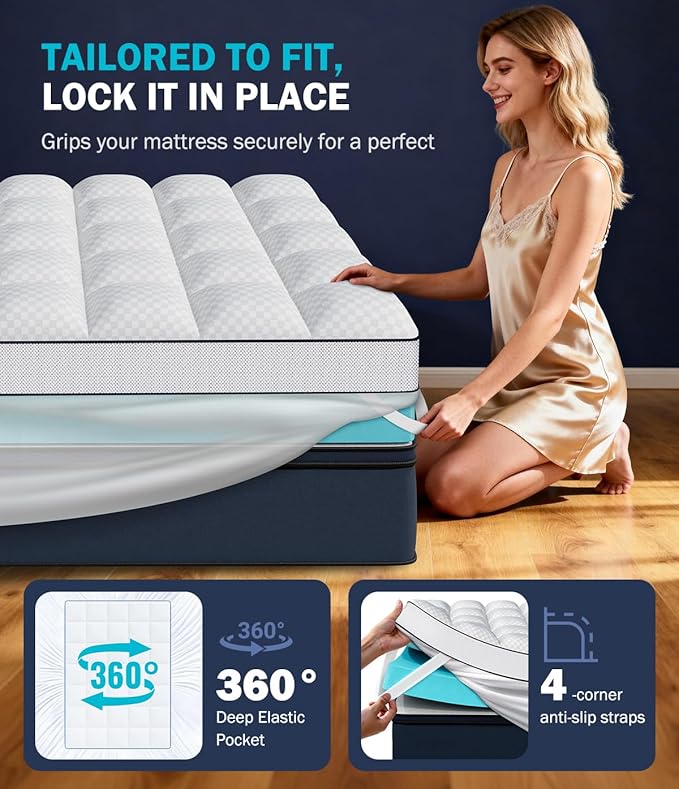 Dual Layer 4 Inch Memory Foam Mattress Topper Twin XL, 2" Cooling Gel Memory Foam & 2" Pillow Top, College Dorm Room Mattress Pad Cover for Back Pain Relief, CertiPUR-US Certified, White