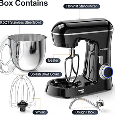 Stand Mixer, 6.5QT 10-Speed Tilt-Head Electric Stand Mixer, 3-In-1 Kitchen Mixer with Bowl, Dough Hook, Whisk and Beater, Food Mixer for Baking, Cake and Most Home Cooks, Black