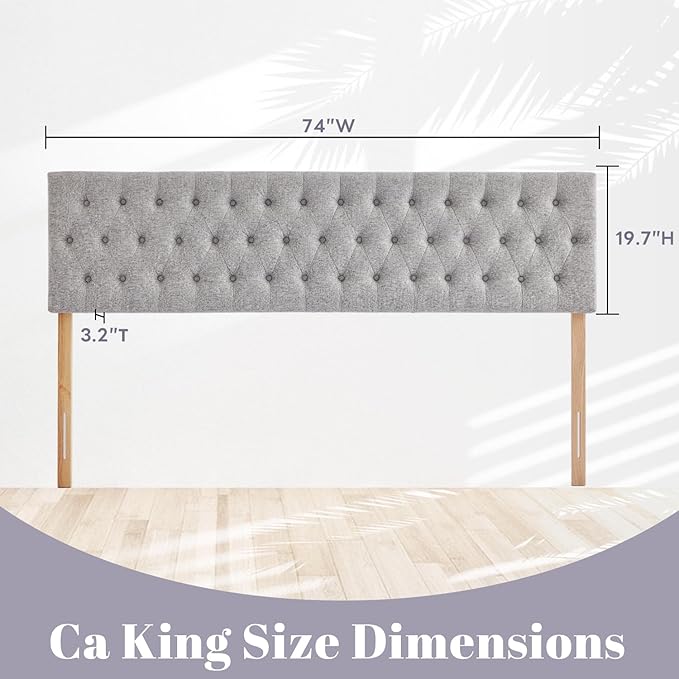 Kingfun Cal King Size Headboard only, Modern Button Tufted Upholstered Headboards, Premium Linen Fabric Headboard with Wooden Legs, Adjustable Solid Wood Head Board, Grey