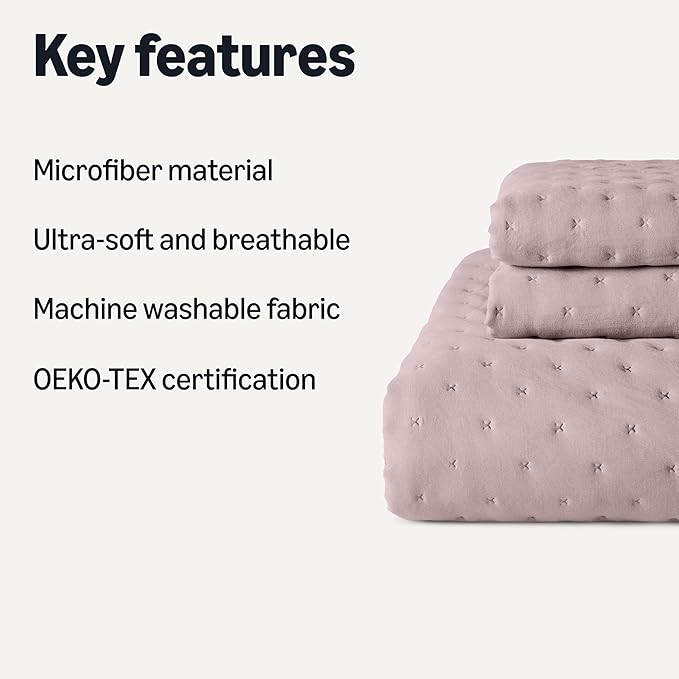 Amazon Basics Brushed Microfiber Quilt Set, Extra Soft with Natural Texture, 3-Piece,King, Purple