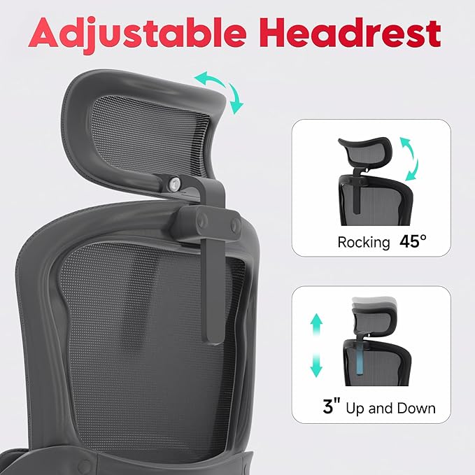 Ergonomic Office Chair - 400LB Comfy Desk Chairs with Adjustable Headrest and Lumbar Back Support, Mesh Computer Chairs with Wheels and Arms for Home Office, Study