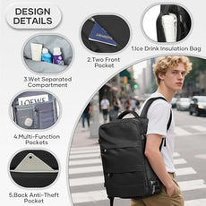 Vacuum Backpack Travel with Electric Vacpack Pump, Vacuum Compression Bags Travel Backpack for Women Men, Flight Approved Waterproof Carry on Backpacks Laptop Work Weekender Daypack, Medium,Black