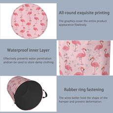 Pink Flamingo Laundry Hamper,Tropical Dirty Clothes Laundry Basket with Handles Waterproof Oxford Cloth Storage Basket for College Dorms Bathroom Bedroom 16
