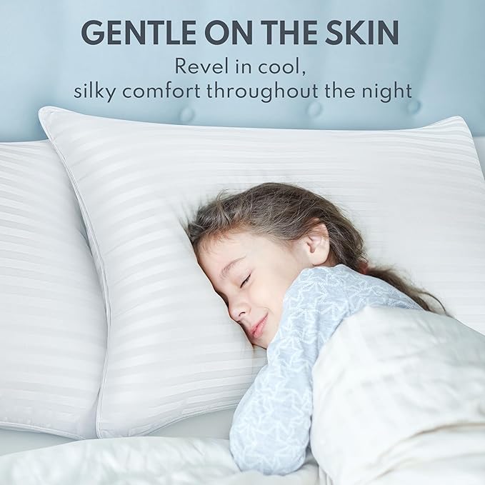 Standard Size Bed Pillows Set of 2 - Premium Down Alternative Cooling Pillows for Side, Back, and Stomach Sleepers Hotel Quality Fluffy Soft Microfiber Fill Breathable Skin-Friendly