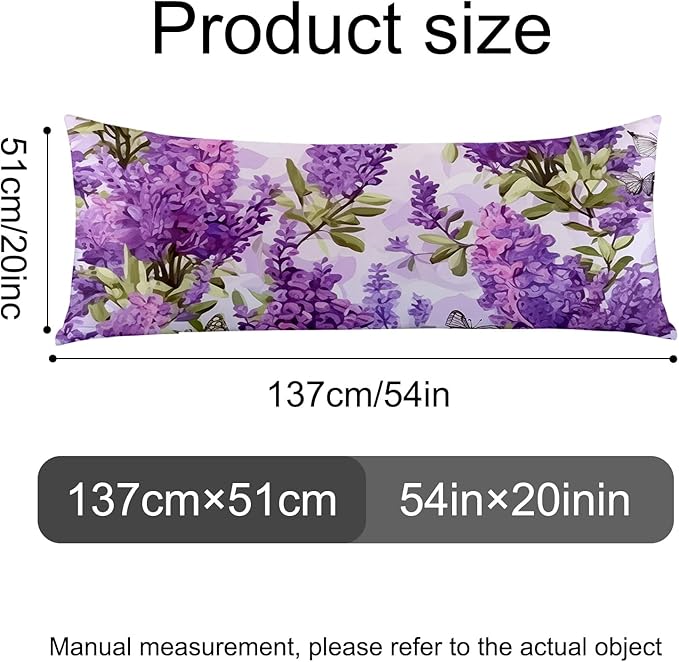 Microfiber Body Pillow Cover with Hidden Zipper,Comfortable Fabric,Floral Print Pattern Body Pillow Case,Lightweight and Breathable,The Size is 20 "X 54"(lLilac Flower-06)