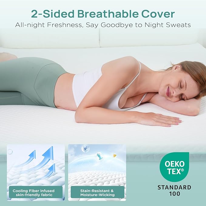 2 Inch Dorm Mattress Topper Twin XL Size, Memory Foam Mattress Topper for Back Pain Relief, Dorm Room Bed Topper with 2-Sided Breathable Cover, Ergonomic 5-Zone Design, Dorm Room Essentials