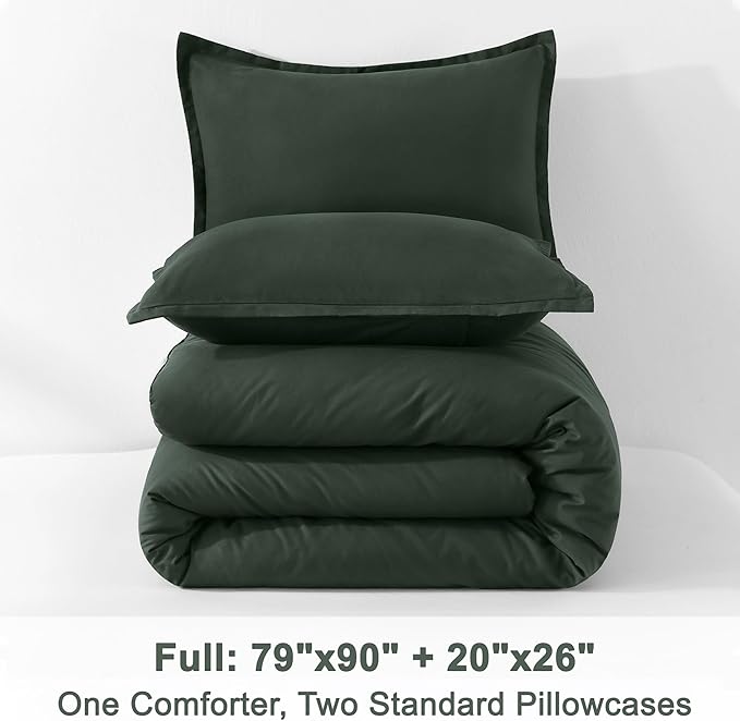 Litanika Comforter Set, Lightweight Solid Bedding Comforter Set, Fluffy Down Alternative Bed Set, Forest Green, Full