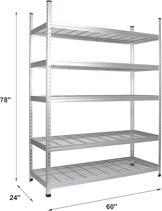 Amazon Basics 4000IBS Heavy Duty Adjustable Storage Shelving Unit, 5 Shelf, High-Grade Aluminum, Silver, 60 x 24 x 78 Inch