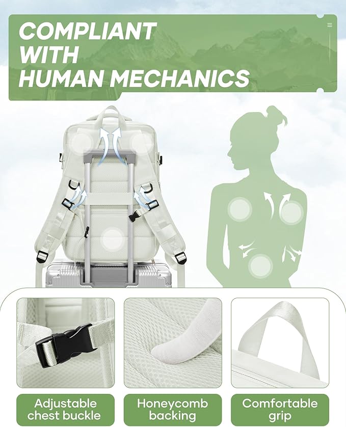 suwasp Vacuum Travel Backpack with Electric Vacpack Pump for Women, 40L Expandable Vacuum Compression Bags Personal Item Backpack Flight Approved Vacuum Seal Backpack for Traveling, White