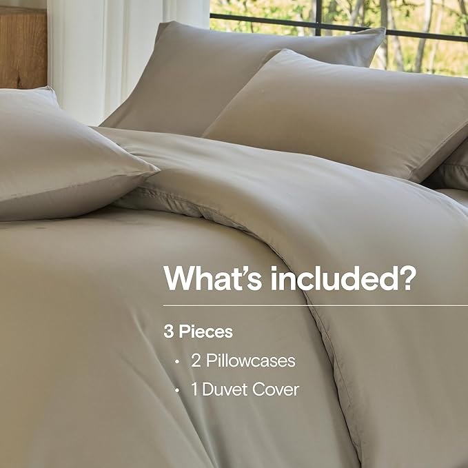 DOZ Duvet Cover Set, 100% Viscose derived from Bamboo, Organically Grown, Buttery Soft, Cooling Duvet Covers, High GSM, 1 Duvet Cover and 2 Pillowcases, 90"x90" (Fog, Full/Queen)