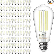 TJOY 100 Pack Vintage Edison LED Light Bulbs, Dimmable, 60W Equivalent, E26 Medium Base, 5000K Daylight, ST58, 8W, 800LM, Ultra-Bright, 80+CRI, Antique Decorative Filament, Clear Glass