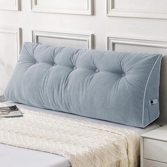 Sasttie Headboard Pillow Full, Wedge Pillow Headboard for Sitting Up in Bed, Back-Rest Support Triangular Cushion for Reading - Features Removable Washable Cover, Greyish Blue