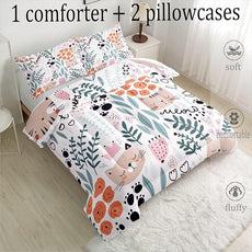 CVHOUSE Cat Bedding,Cartoon Cat Comforter Queen,Animals Print Comforter Set for Kids,Kawaii Quilt Set with 1 Comforter and 2 Pillow Cases