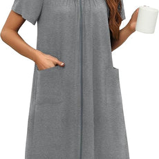 Ekouaer Women Robe Zipper Front Mumu Duster Robes Zip Up Housecoat Soft Sleepwear with Pockets