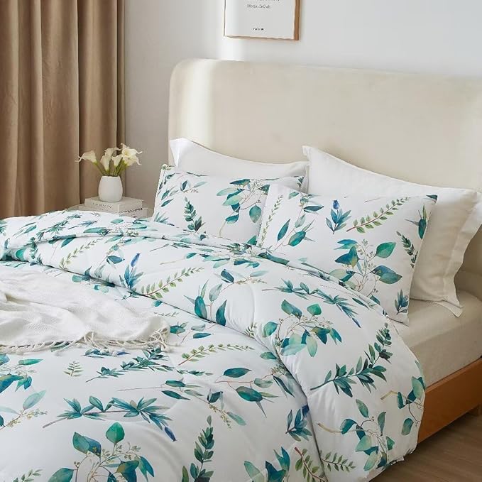 MKXI Rustic Floral Comforter Set White and Blue Twin XL Botanical Bedding Comforters Branch Floral Duvet Lightweight Turquoise Leaves Pattern Aesthetic Bed Set 1 Comfortert + 2 Pillowcases