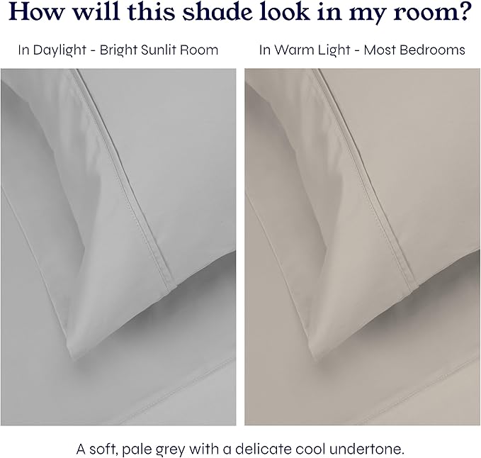 California Design Den 2-Pack Queen Bed Sheets Set - 400 Thread Count 100% Cotton Sateen - Soft and Breathable Sheets, 2 Sets of Deep Pocket Bed Sheets - Light Grey