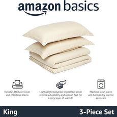 Amazon Basics Lightweight Microfiber 3-Piece Duvet Cover Set, Beige, Solid, King