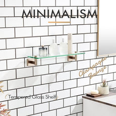 KOKOSIRI Wall Shelves Bathroom Hardware Glass Floating Shelf 20-Inch for Bedroom, Living Room, Kitchen, Hanging Rack Champagne Bronze B1105CPG-L20