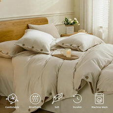 JELLYMONI Cotton Duvet Cover Twin XL Size - Light Khaki Comforter Cover with Button 100% Washed Cotton 2PCS Breathable Soft Solid Bedding Set Duvet Cover 66×92in & 1 Pillowcase (NO Comforter)