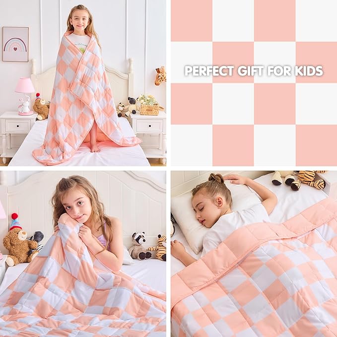 yescool Pink Checkered Weighted Blanket 3 Pounds Plaid Weighted Throw Blanket, Heavy Blanket for Sleeping, Tartan Bed Throw Blanket Gift for 20-40lbs, 36"x48"