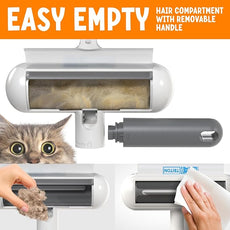 Triton Travel Pet Hair Removal Tool w/Fur Trapping Compartment and Detachable Handle, 60% Smaller Storage Size, Reusable Shedding Roller, Cat and Dog Hair Remover for Furniture, Couch (Gray/White)