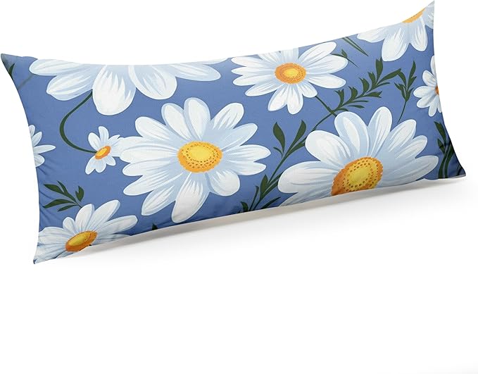 Microfiber Body Pillow Cover with Hidden Zipper,Comfortable Fabric,Floral Print Pattern Body Pillow Case,Lightweight and Breathable,The Size is 20 "X 54"(12-Little Daisy)