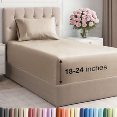 Extra Deep Pocket Twin Sheets - 3 Piece Breathable & Cooling Bed Sheets - Hotel Luxury Bed Sheet Set - Soft, Wrinkle Free & Comfy - Easily Fits Extra Deep Mattresses - Deep Pocket Cream Sheets Set