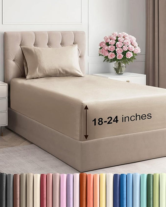 Extra Deep Pocket Twin Sheets - 3 Piece Breathable & Cooling Bed Sheets - Hotel Luxury Bed Sheet Set - Soft, Wrinkle Free & Comfy - Easily Fits Extra Deep Mattresses - Deep Pocket Cream Sheets Set