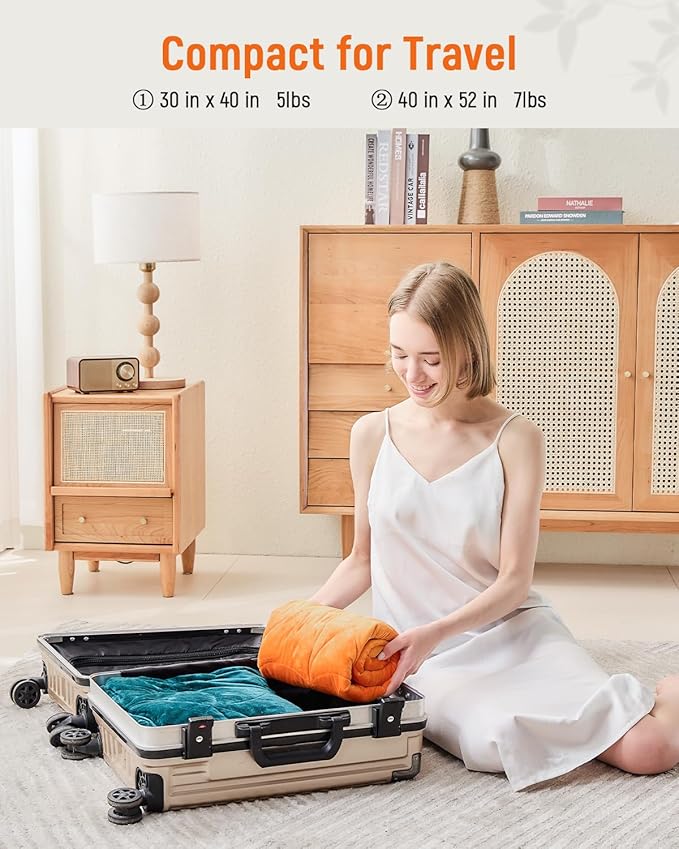 Weighted Lap Blanket 7 lbs for Adults, Luxury Soft Small Weighted Blanket, Compact Portable Weighted Lap Pad for Relaxation, Sleeping, Travel, All-Season Use, Bright Orange, 40" x 52"