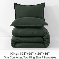 Litanika Comforter Set, Lightweight Solid Bedding Comforter Set, Fluffy Down Alternative Bed Set, Forest Green, King