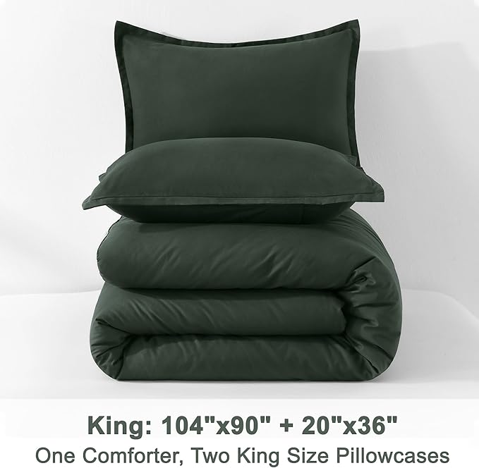Litanika Comforter Set, Lightweight Solid Bedding Comforter Set, Fluffy Down Alternative Bed Set, Forest Green, King