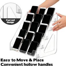 15-Grid Cell Phone Holder Desktop Organizer Clear Acrylic 5 Tier Classroom Cell Phone Storage Box Mobile Telephone Smartphone Case Organizer Table Top Drawer Tray for Office Boardroom School
