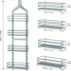 Orimade 4 Tier Adjustable Anti-slip Shower Caddy over Shower Head,Rustproof Bathroom Hanging shower Organizer with 4 Hooks for Razor,No Drilling Shower shelves Storage Rack, Light Grey