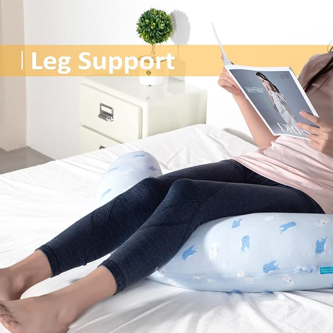 BYRIVER Firm C Shaped Body Pillow for Side Sleeping Women Men, Cooling Pregnancy Pillows for Sleeping, Washable Jersey Cotton Cover, Gifts for New Mom Women (Baby Shark)