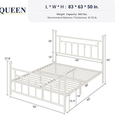 Allewie 14 Inch Queen Size Metal Platform Bed Frame with Victorian Vintage Headboard and Footboard/Mattress Foundation/Under Bed Storage/No Box Spring Needed/Easy Assembly/Noise Free/White
