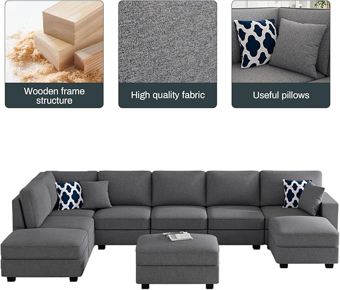 Legend Vansen Modular Sectional Sofa U Shaped Couch with Ottoman Modern Reversible Corner Sectional Couch for Living Room (Dark Grey, U Shaped Sofa-4)