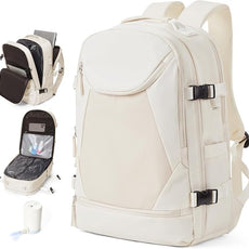 Vacuum Backpack Travel with Pump, Expandable Travel Backpack with Vacuum System, Vacuum Compression Bags Personal Item Carry On Suitcase Luggage Flight Approved Backpacks for Women Men, Beige