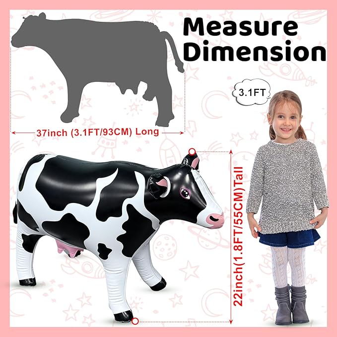37" Long Inflatable Cow for Inflatable UFO 22" Tall Giant Cow Blow Up Decorations Animals Theme Outdoor Party Indoor Decor