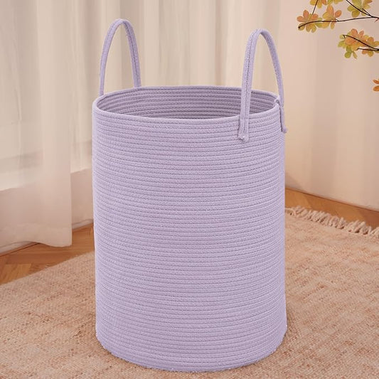 Large Woven Laundry Basket Hamper,100L Cotton Rope Storage Bin for Blankets,Toys and Clothes,Decorative Tall Nursery Hamper for Living Room,Baby Nursery,Bathroom and Bedroom,Purple