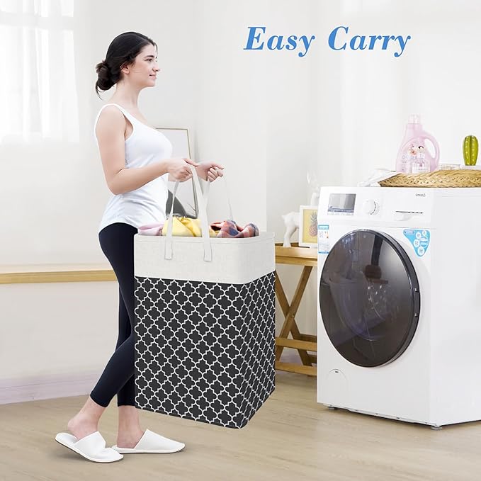 BlissTotes 3-Pack Laundry Basket, Freestanding＆Waterproof Laundry Hamper, Collapsible Tall Clothes Hamper with Easy Carry Handles for Clothes, Towels in the Family and Dorm,Clover Black,75L