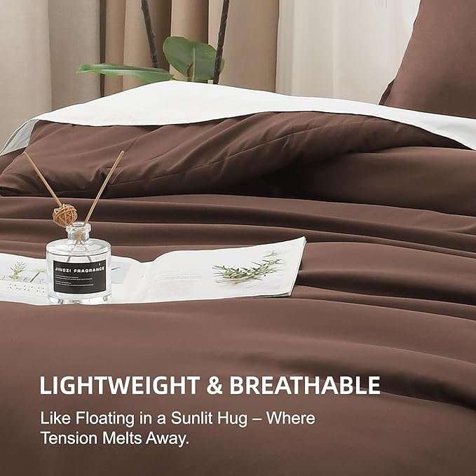 Litanika Comforter Set, Lightweight Solid Bedding Comforter Set, Fluffy Down Alternative Bed Set, Brown, Full