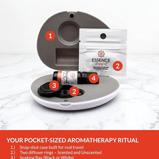 Essence Pearl Travel Case - Wearable Aromatherapy Kit with Nasal Diffuser Rings, Soaking Bay, and 5mL Essential Oil – Portable Wellness Gift Set for On?The?Go Self Care