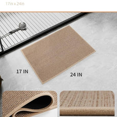 PADOOR Non-Slip Bath Mat With Rubber-Backing, Braided Absorbent Machine Washable Thin Rug for Bathroom Floor, Quick Dry, Fits Under Door, 17''x24'' Beige