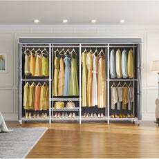 VIPEK V40C Plus Heavy Duty Clothes Rack with Upgraded Polyester Cover, Extra Large Covered Clothing Rack for Hanging Clothes Portable Wardrobe Closet White Closet Rack with Grey Cover, Max Load 1300lb