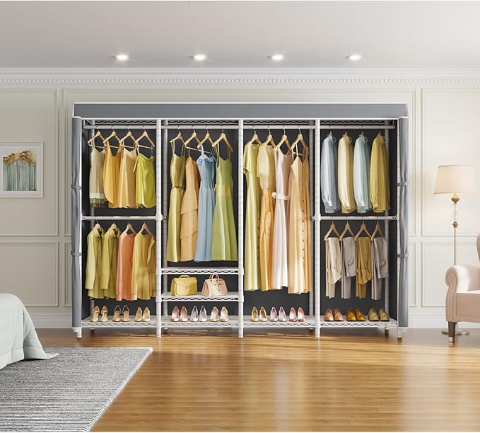 VIPEK V40C Plus Heavy Duty Clothes Rack with Upgraded Polyester Cover, Extra Large Covered Clothing Rack for Hanging Clothes Portable Wardrobe Closet White Closet Rack with Grey Cover, Max Load 1300lb