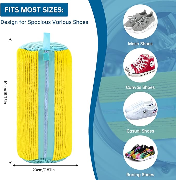 2 Pack Shoe Washing Machine Bag, Reusable Laundry Shoe Bag for Washer and Dryer, Sneaker Washing Machine Bags with Edge Protection, Shoes Washing Bag for Most Shoe Types (Yellow)
