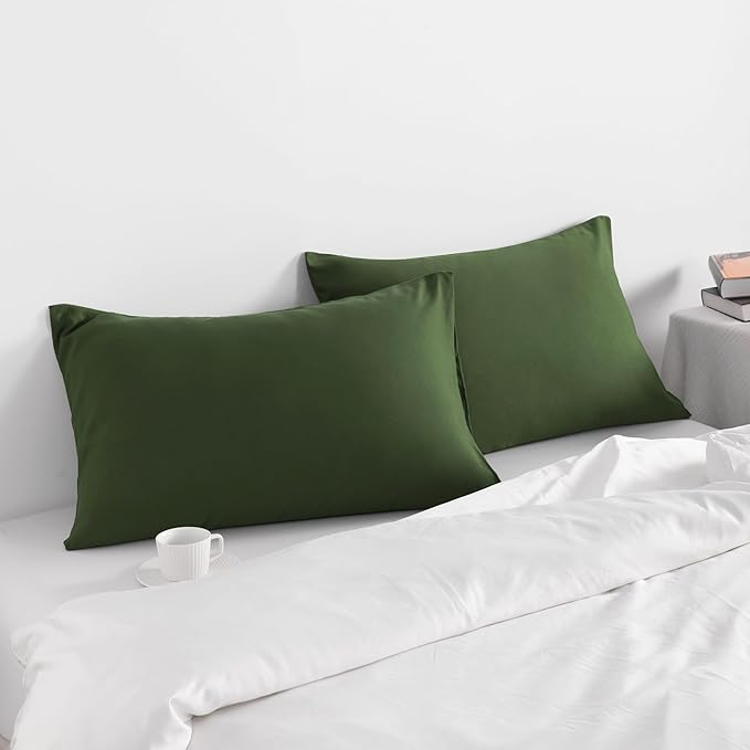 NTBAY Standard Pillow Cases Set of 2, 2 Pack Brushed Microfiber 20x26 Pillow Cases, Soft, Wrinkle, Fade, Stain Resistant Olive Green Pillow Cases with Envelope Closure, 20x26 Inches, Olive Green